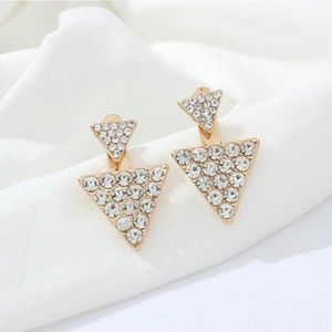 Gold Rhinestone Triangle Jacket Earrings